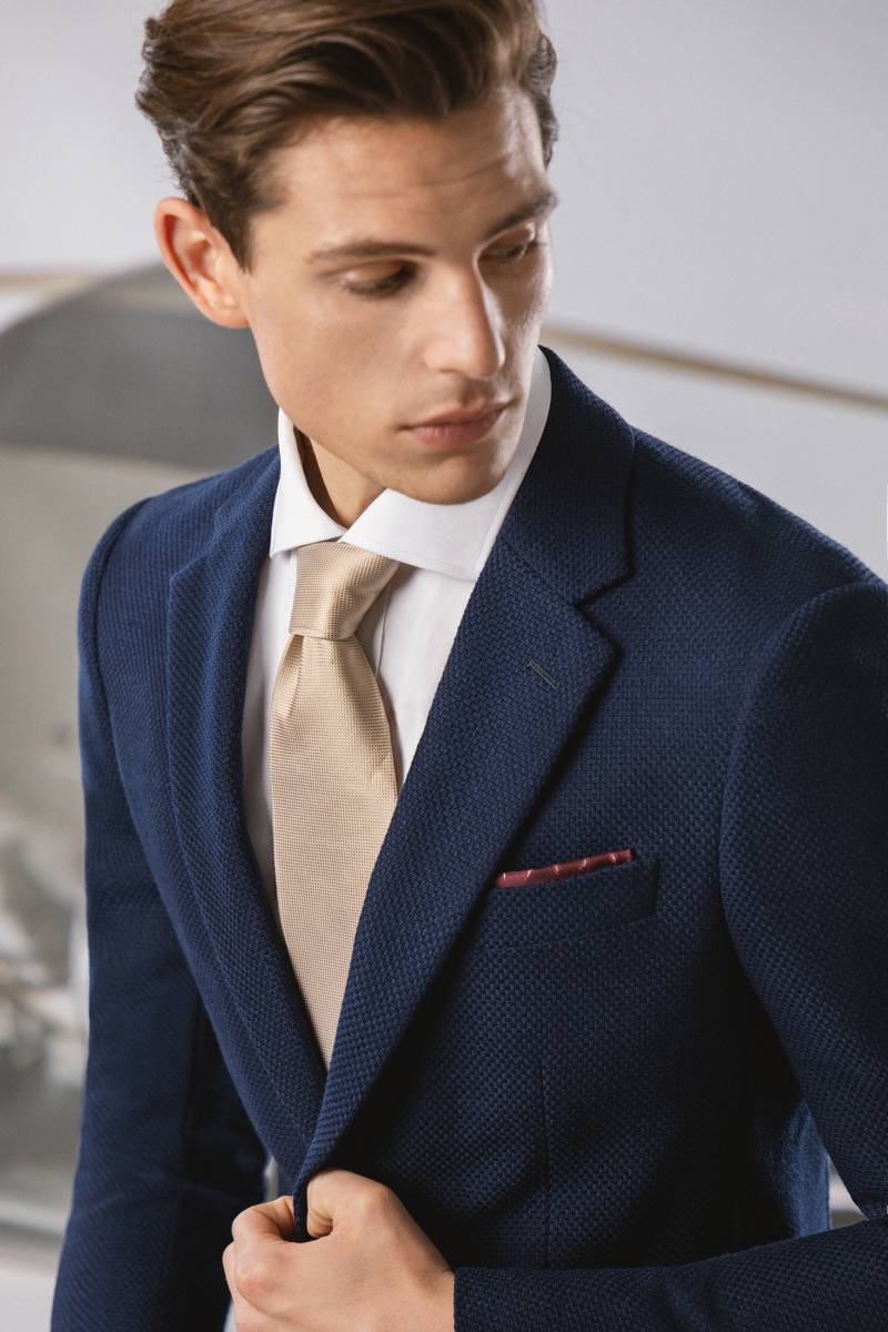 blue cotton wool blend suit